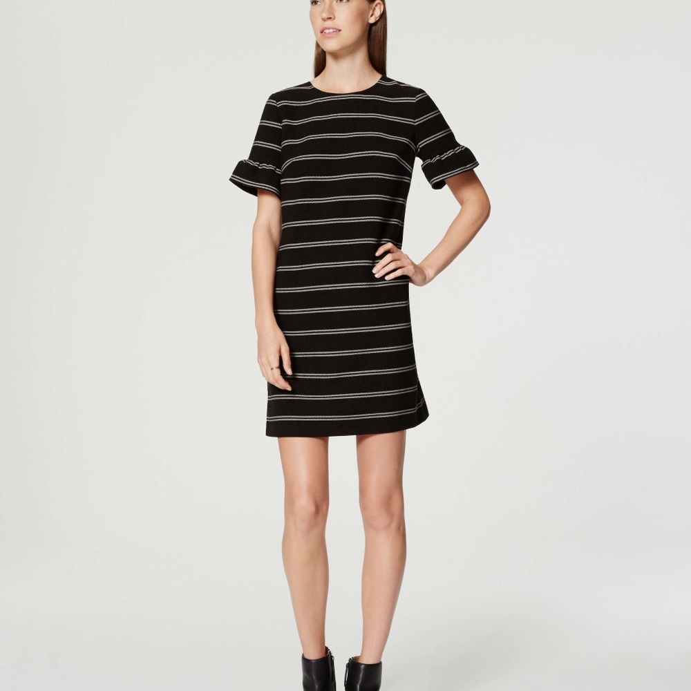 LOFT Striped Ruffle Cuff Shift Dress